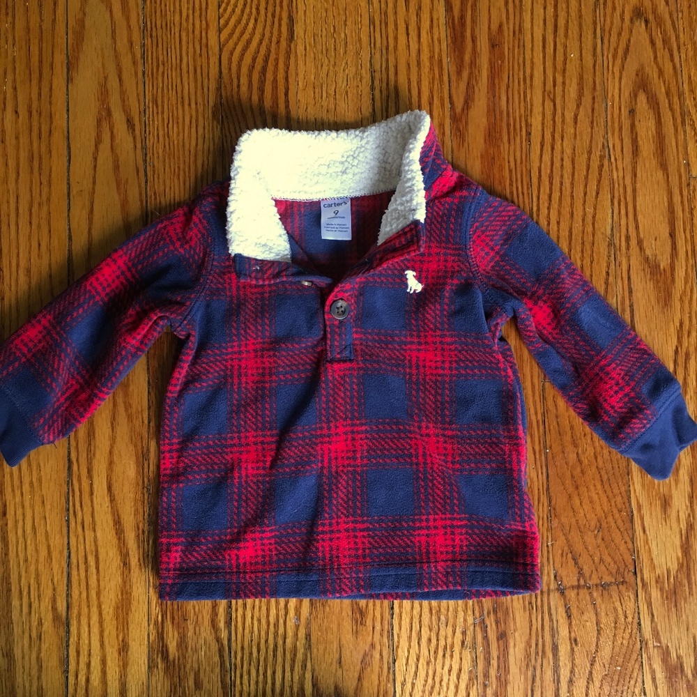 SOLD - Boys Plaid Fleece Sweatshirt Shearling